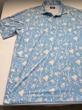 Waggle Golf Polo Shirt XL Blue Floral Performance Stretch Short Sleeve
